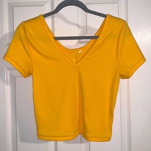 PAC Sun golden yellow short sleeve crop top. Size large